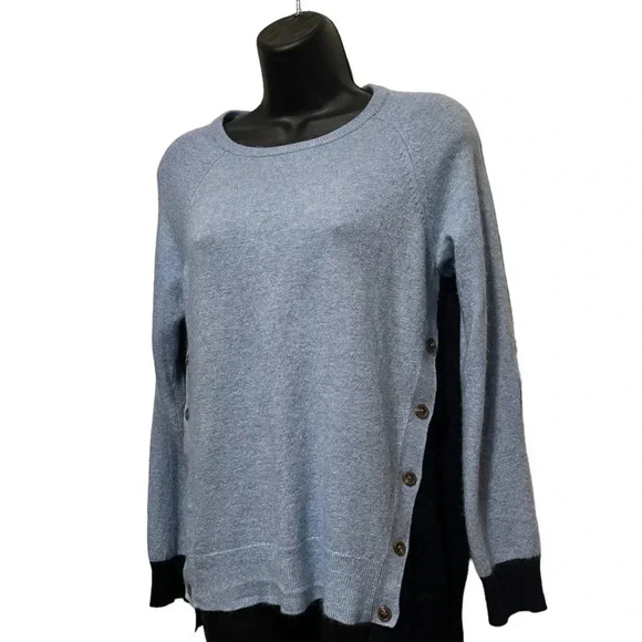 J. Crew Mohair Wool Blend Elbow Patch Asymmetrical Blue Sweater Womens Medium - Picture 2 of 9